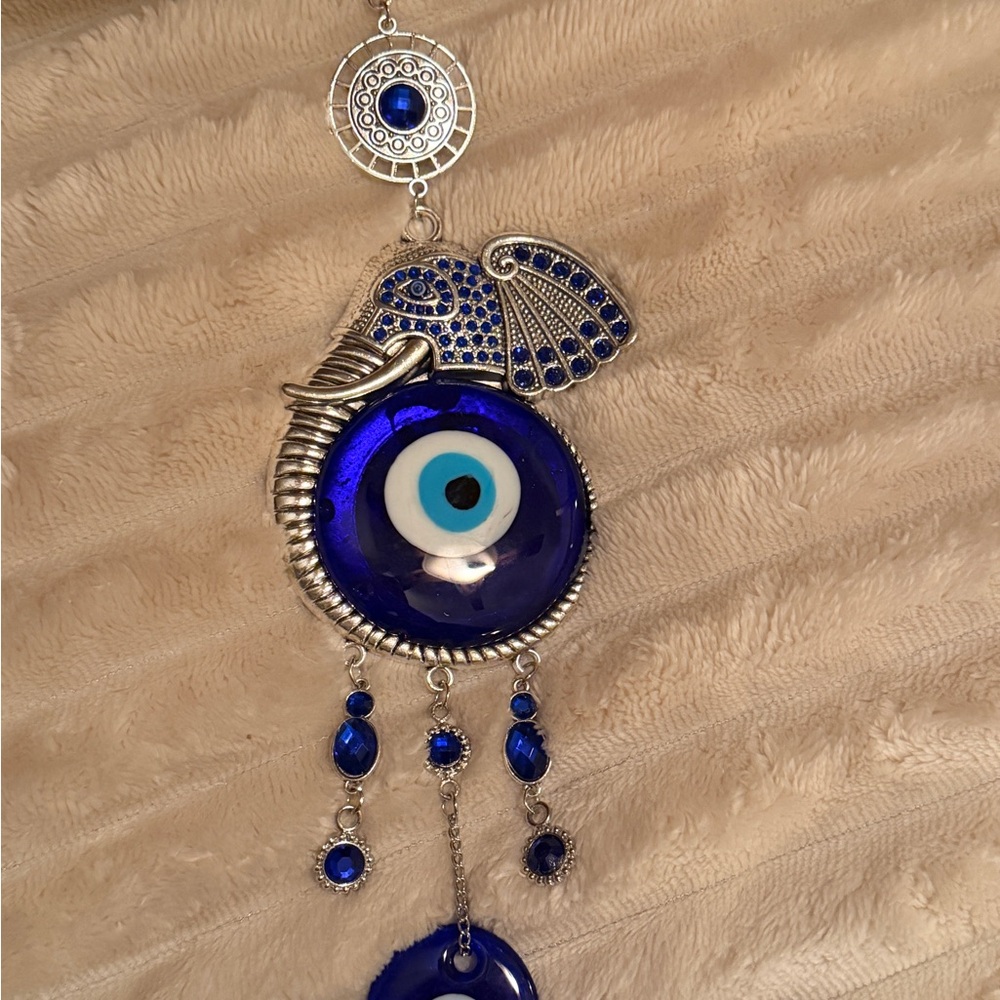 Suncatcher Elephant Blue Glass With The Turkish Eye Nazar Watchful Guardian